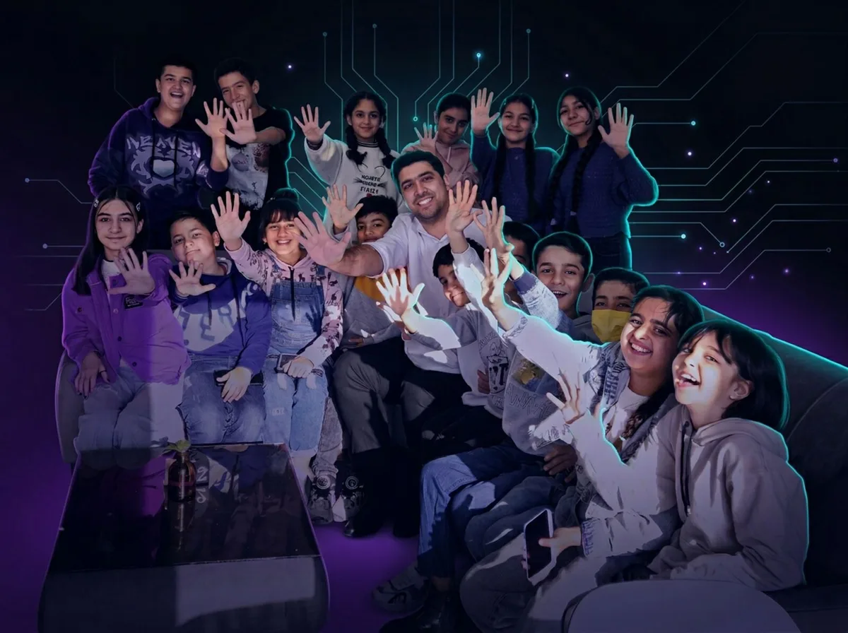 Students celebrating with their mentor Erfan Khoshnazar